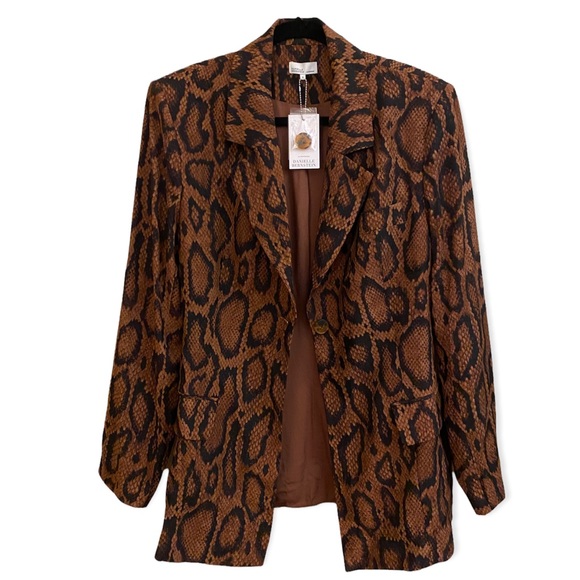 NWT WeWoreWhat Brown Cognac Snake Python Oversized Boyfriend Blazer Sz 8 - Picture 1 of 7